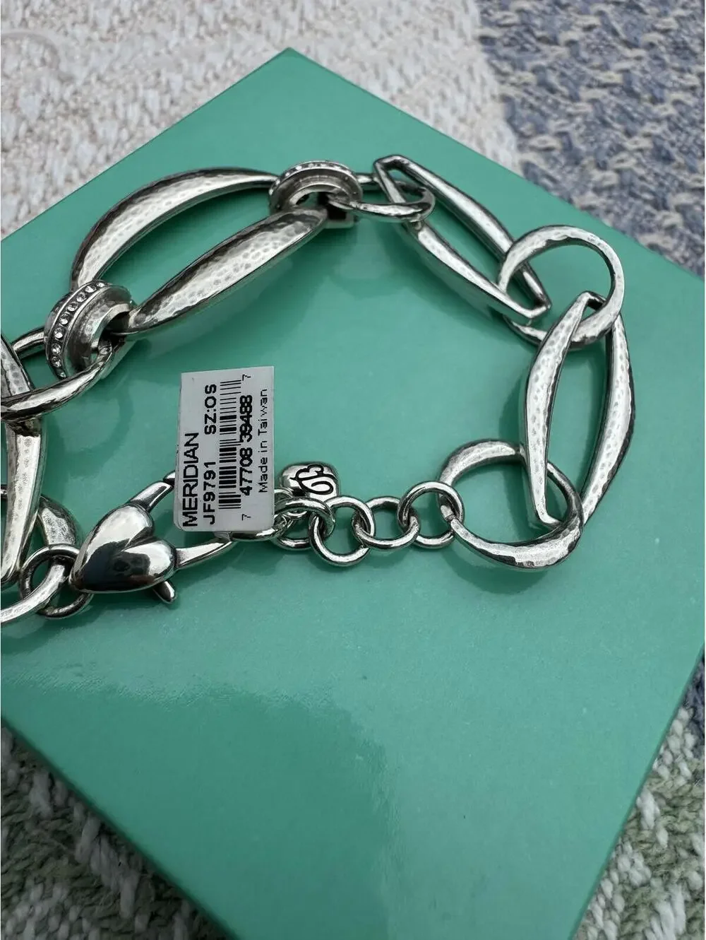 Brighton Silver-Tone Hammered Link Bracelet with Crystal Accents